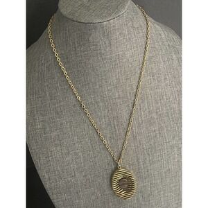 JJ Jonette Jewelry Vintage Oval Tigers Eye Pendant Necklace Gold Tone 24”